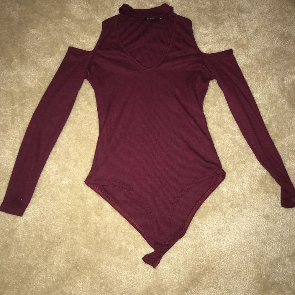 Dark red boohoo body suit